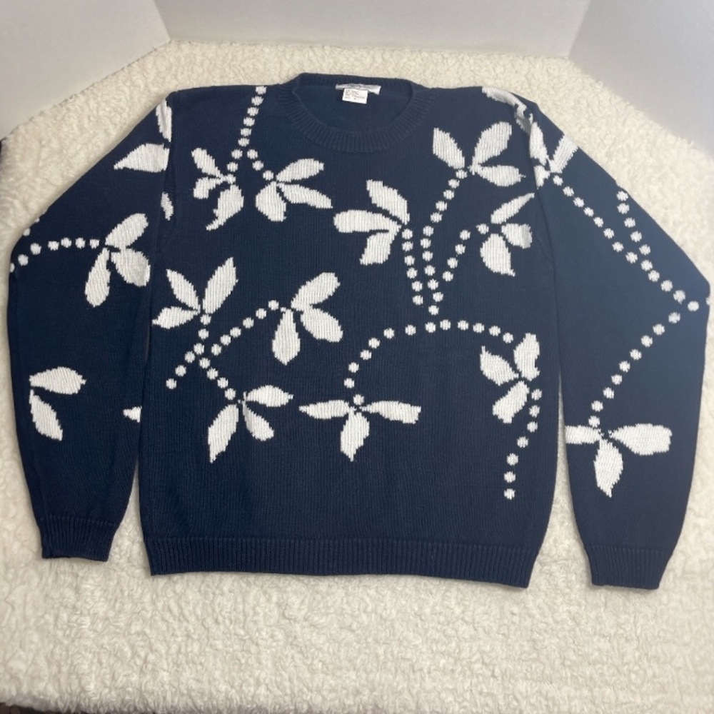 Vintage 90s Bleyle Ramie Cotton‎ Sweater –Black Botanical Size M